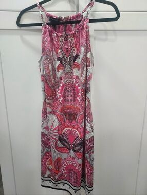 INC International Concepts Pink and White Paisley Knee Length Dress